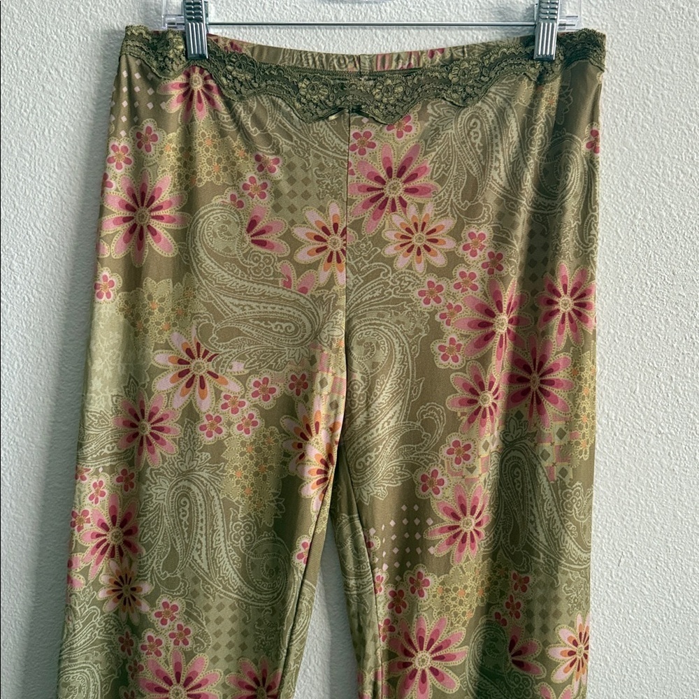 Y2K Floral Paisley Lace Trim Pants – Size L - Picture 3 of 6